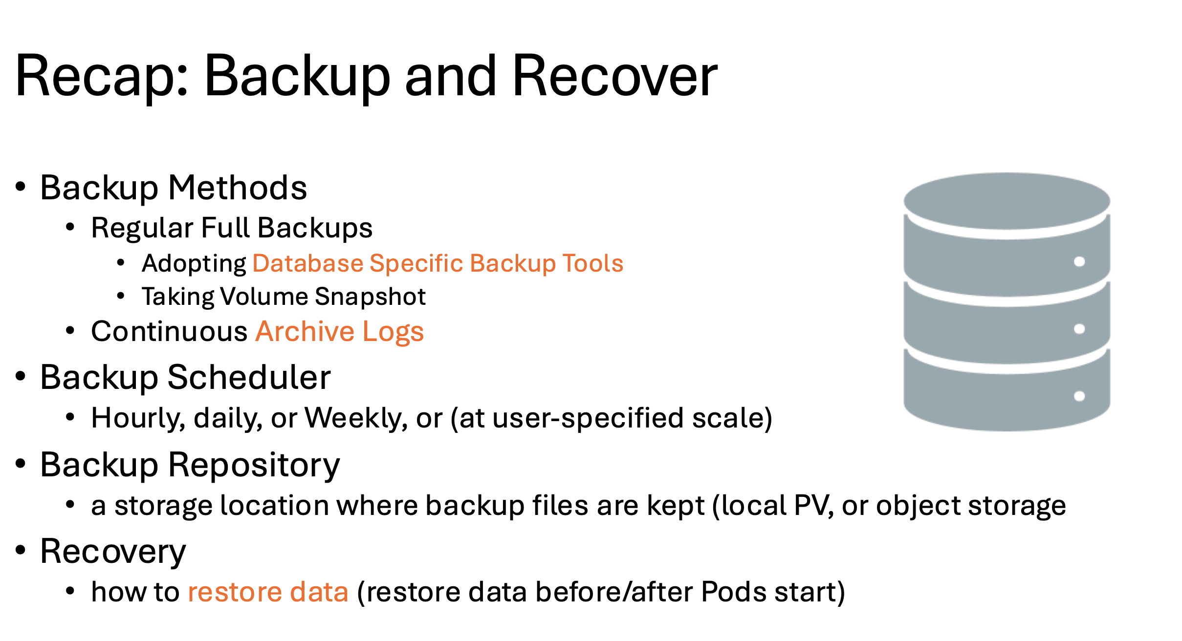 Recap backup and restore