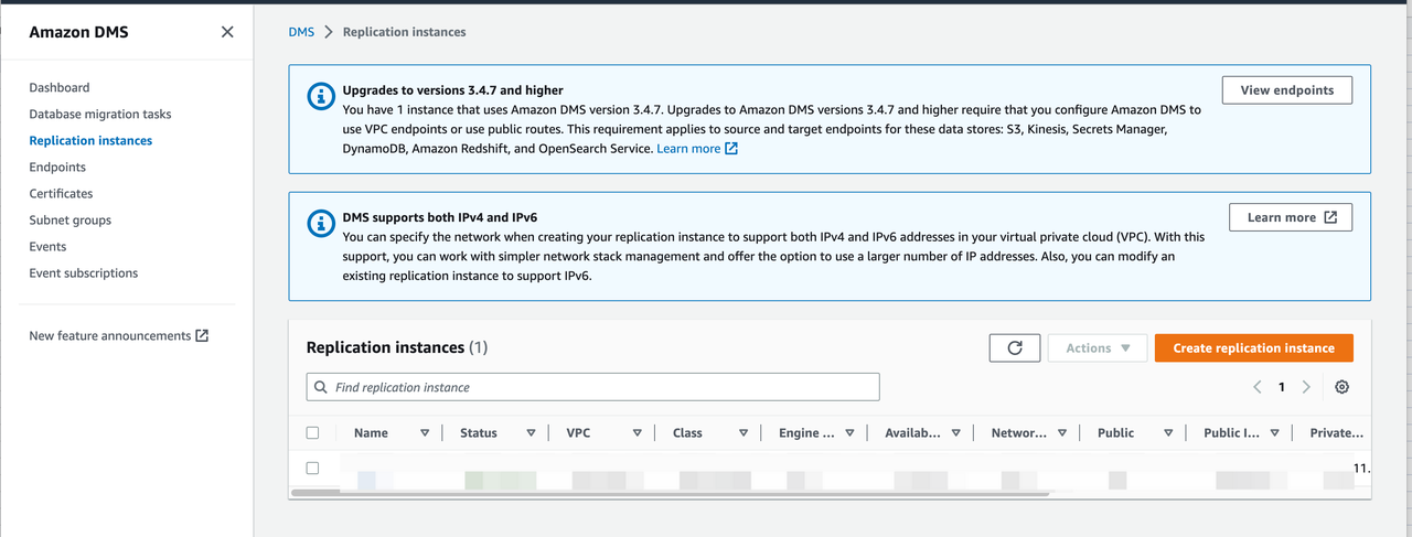 Create replication instance